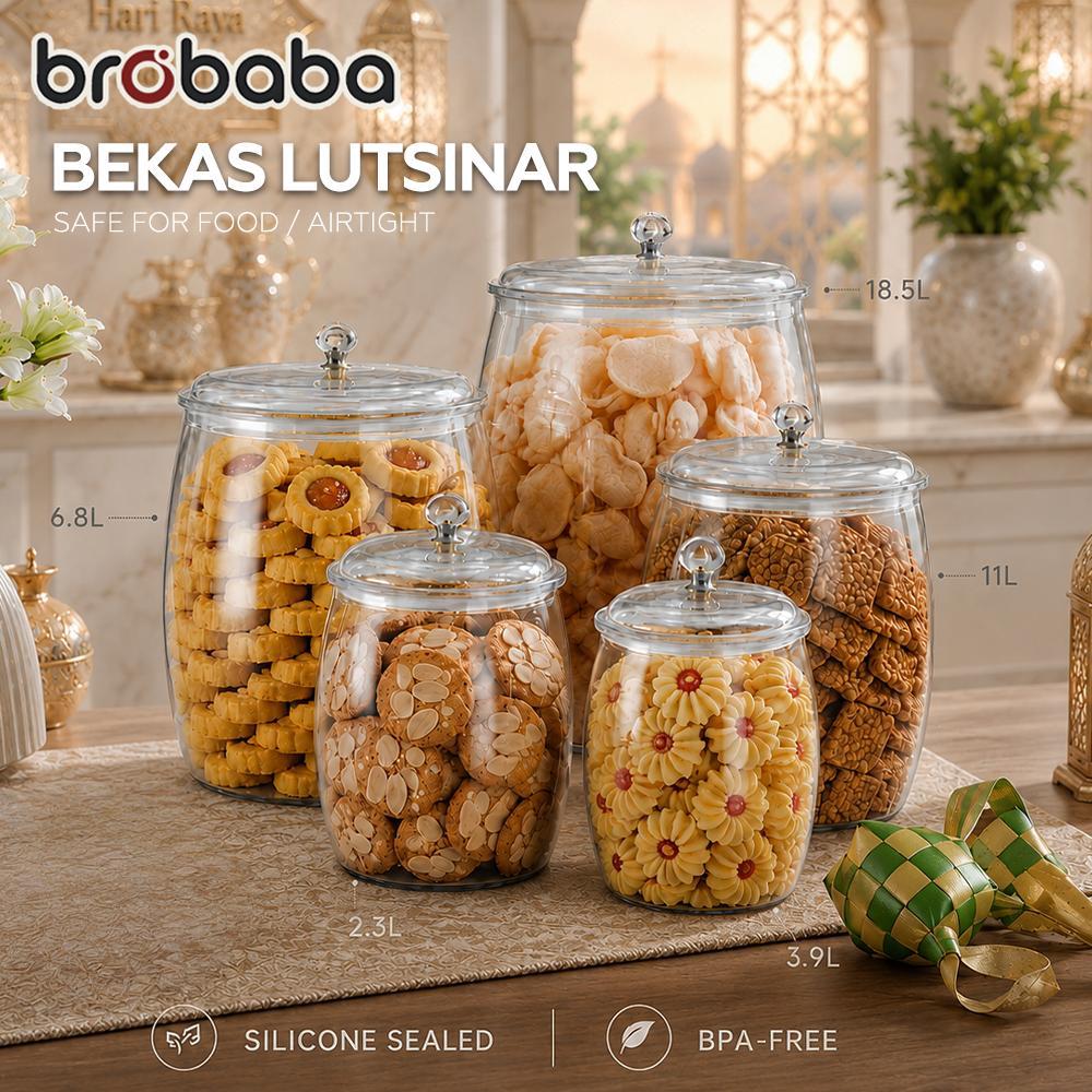 BROBABA Airtight Food Container Bekas Simpanan Makanan Kedap Udara Large Transparent Jar (2.3L/3.8L/6.5L/11L/18.5L) Leakproof Fresh-Keeping Balang Telus Food Storage Box Container