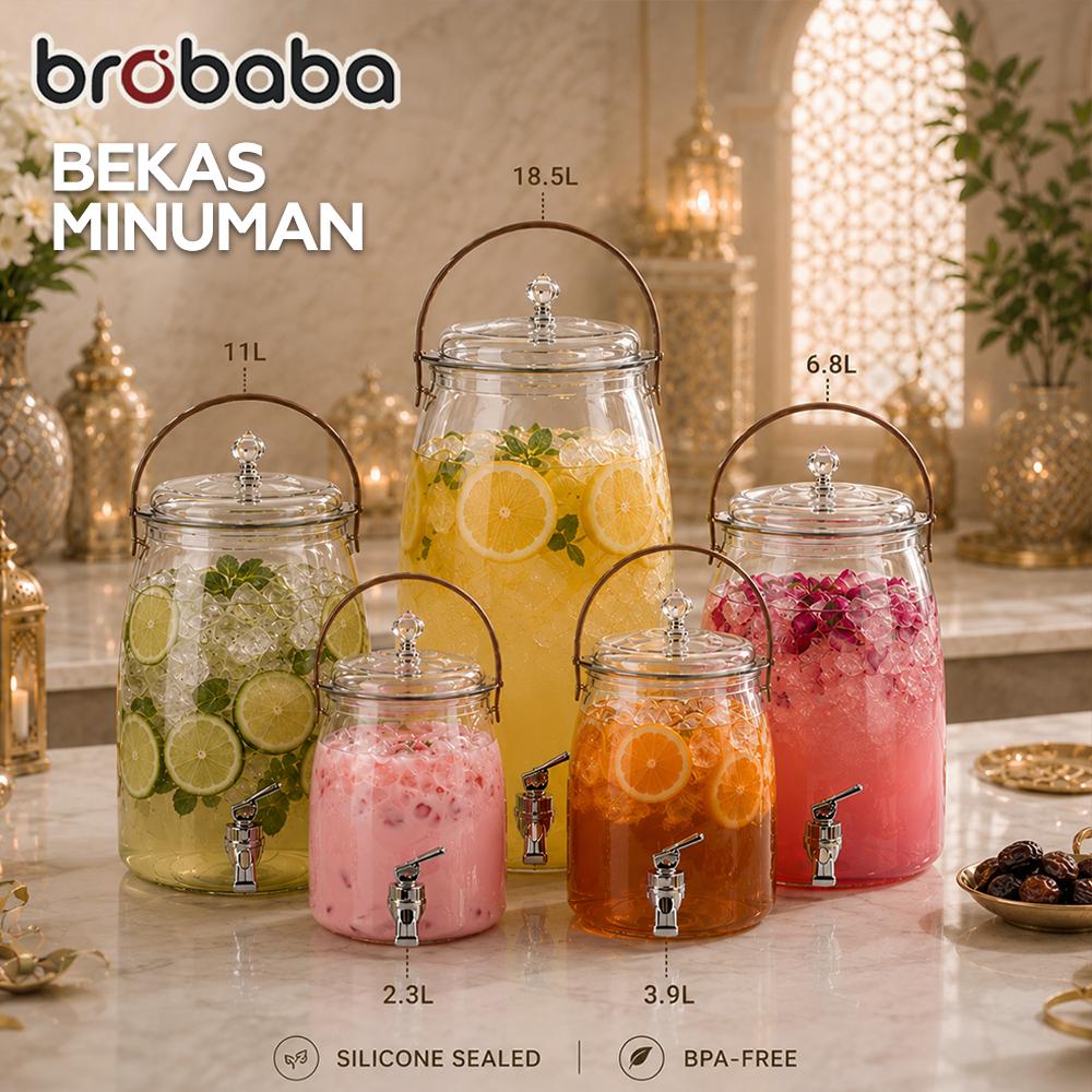 BROBABA Balang Air Water Dispenser BPA Free Water Dispenser Minuman Sejuk Cerek Air Sejuk balang Air transparent Ais Aesthetic Kitchenware Balang Spigot