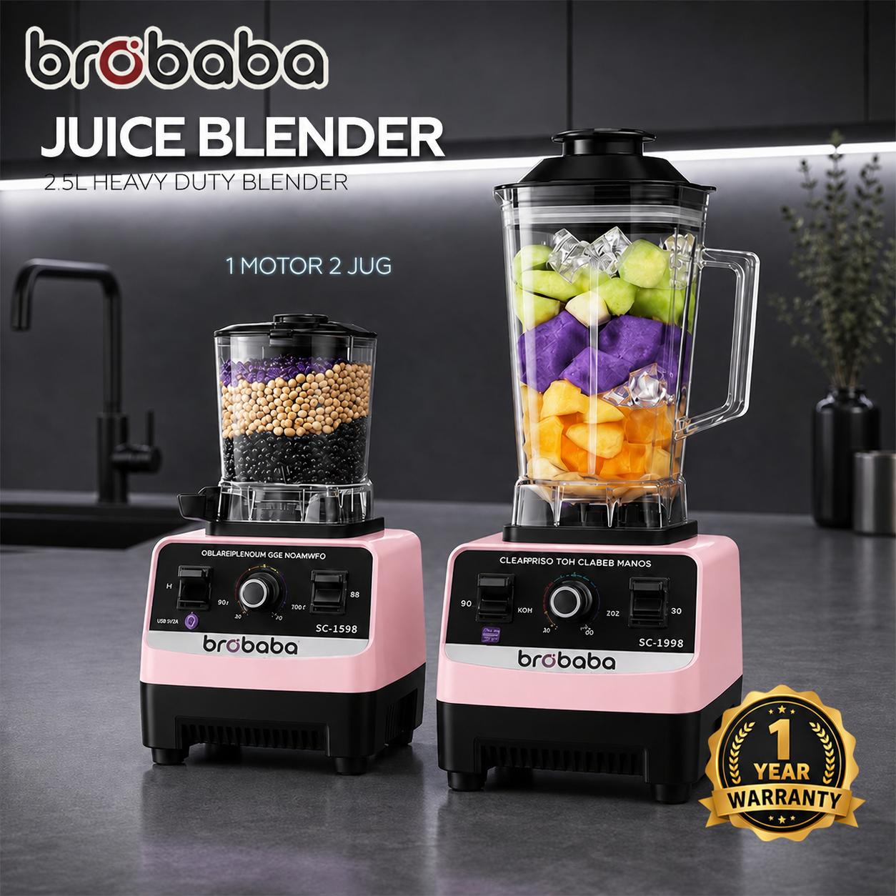Brobaba (Free SmallJug) AUGUST LIVE Pengisar Tahan Lasak, Berkuasa Tinggi Pemproses Makanan 2.5L Heavy Duty Blender Juice Blender