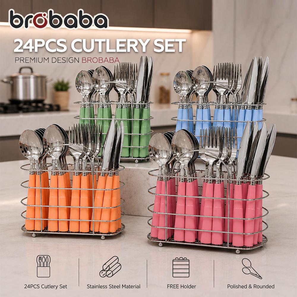 BROBABA 25pcs Set Perkakas Meja Sudu dan Garpu Keluli Tahan Karat  / Stainless Steel Spoon Fork Knife Tableware Set Thick Cutlery Utensils Dining Set
