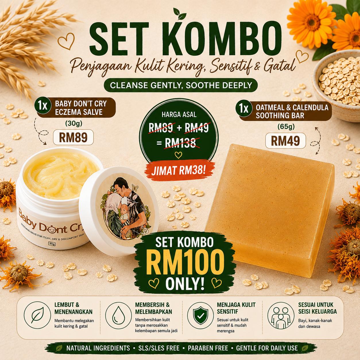 SET COMBO Krim Kulit Kering 30G & Oatmeal Soap Bar 65G
