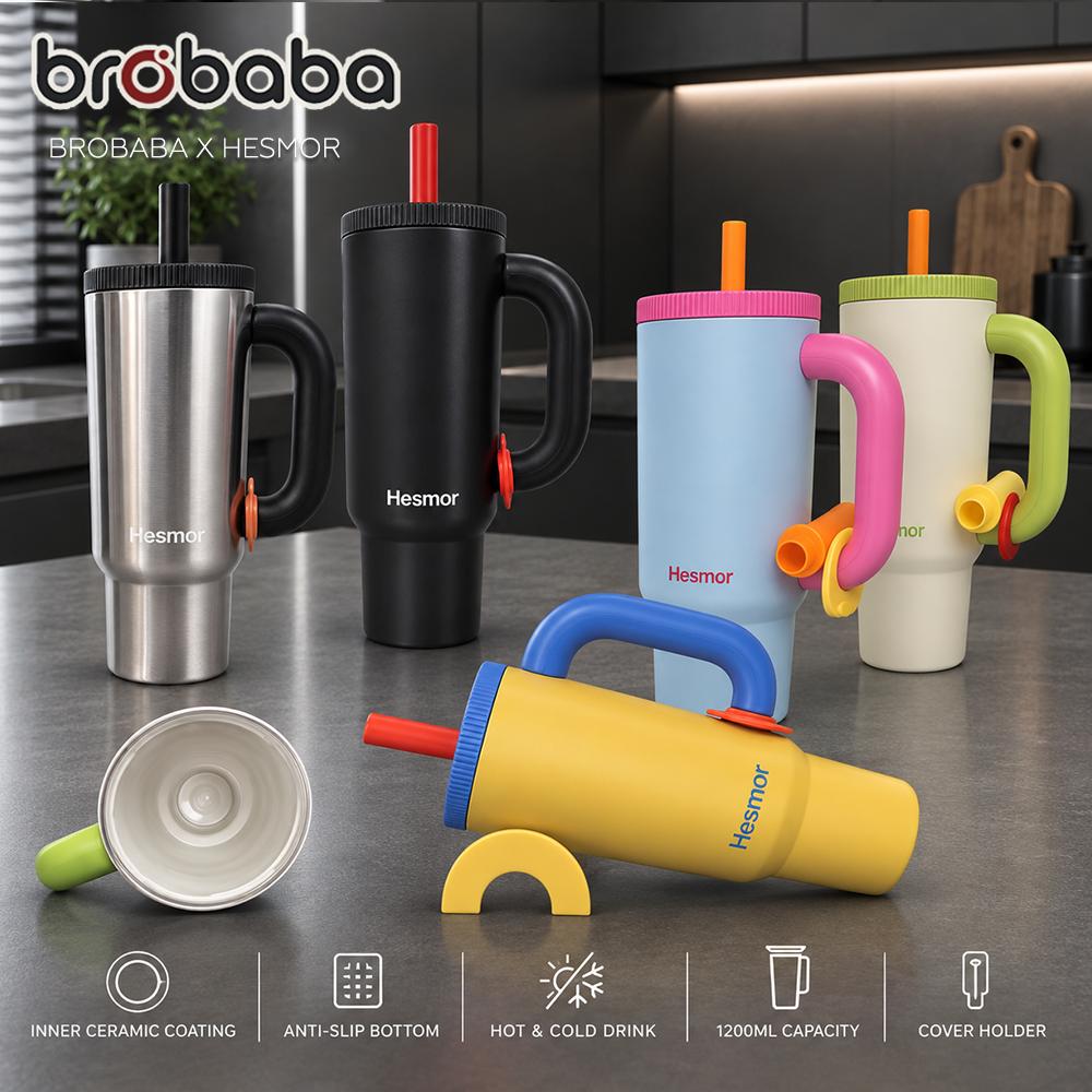 BROBABA x HESMOR MORFY 304 Stainless Steel Inner Ceramic 1200ML Insulated Straw Cup Thermos Cup Hot & Cold Drink botol air tahan sejuk