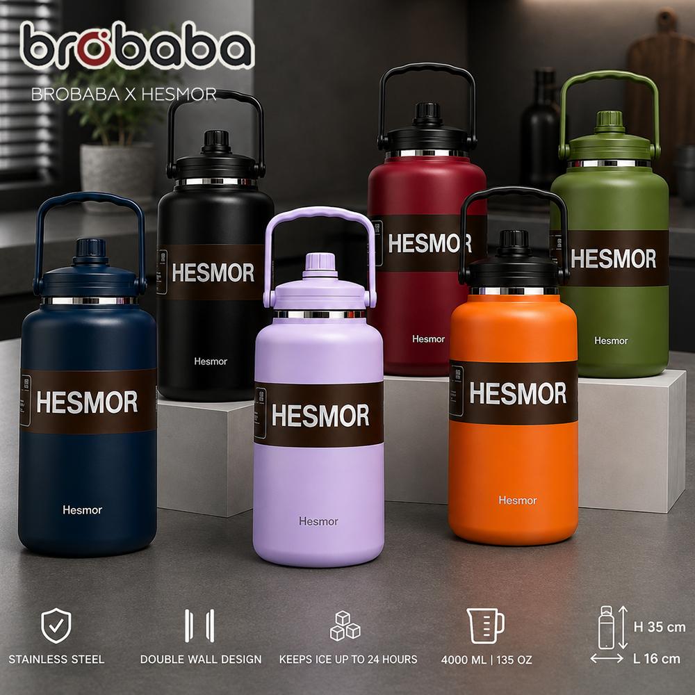 BROBABA x HESMOR BIGBOSS HYDRA 4000ML 135oz Stainless Steel Tumbler SUS304 Tumbler Big Capacity Double Wall Tumbler Bottle Thermos Cup Tahan Sejuk Tahan Panas Straw