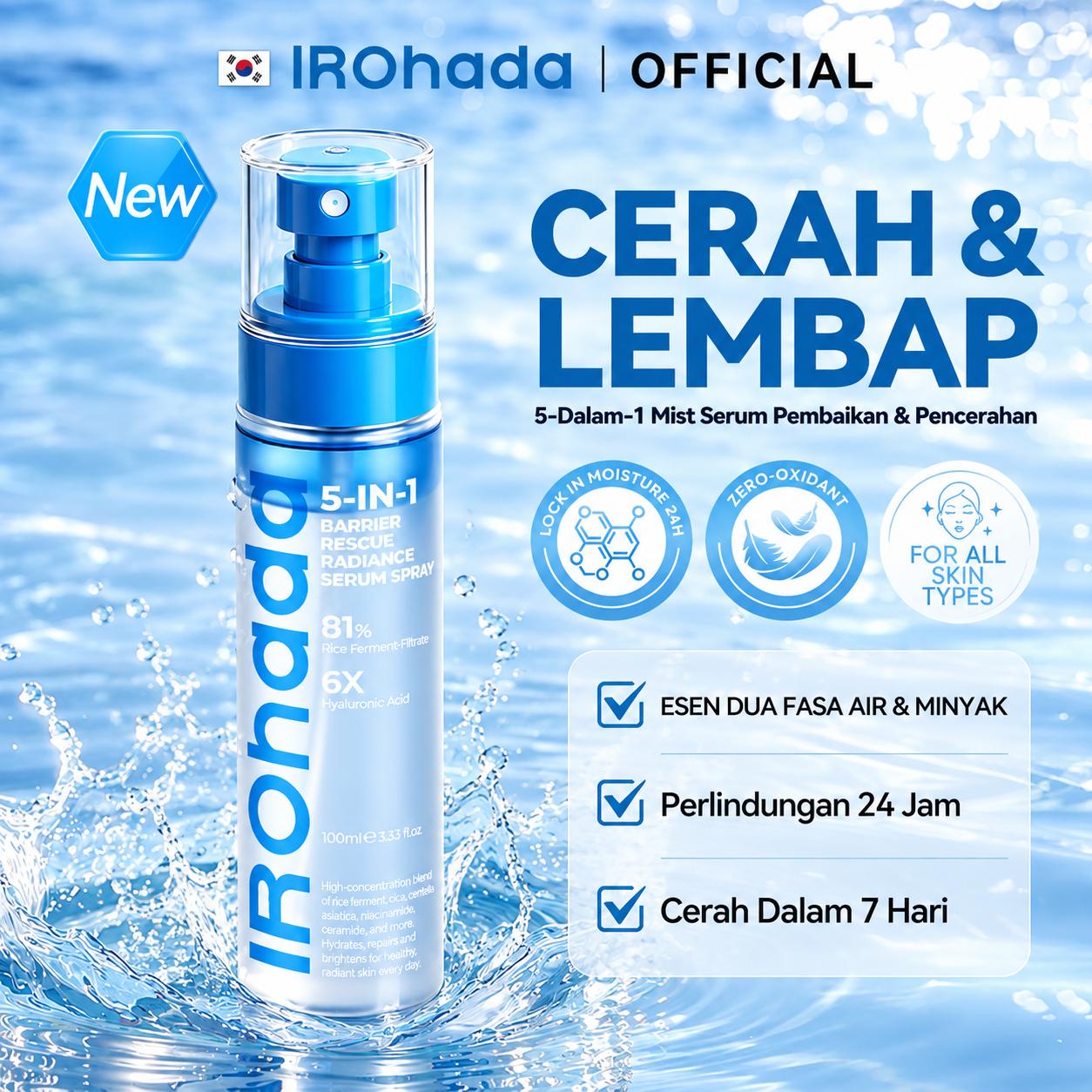 [NEW LAUNCH] IROHADA 5 Dalam 1 Serum Spray Pencerah & Pelembap | Serum Muka Dua Fasa | Cerah Dalam 7 Hari | 24 Jam Lembap | Semua Jenis Kulit