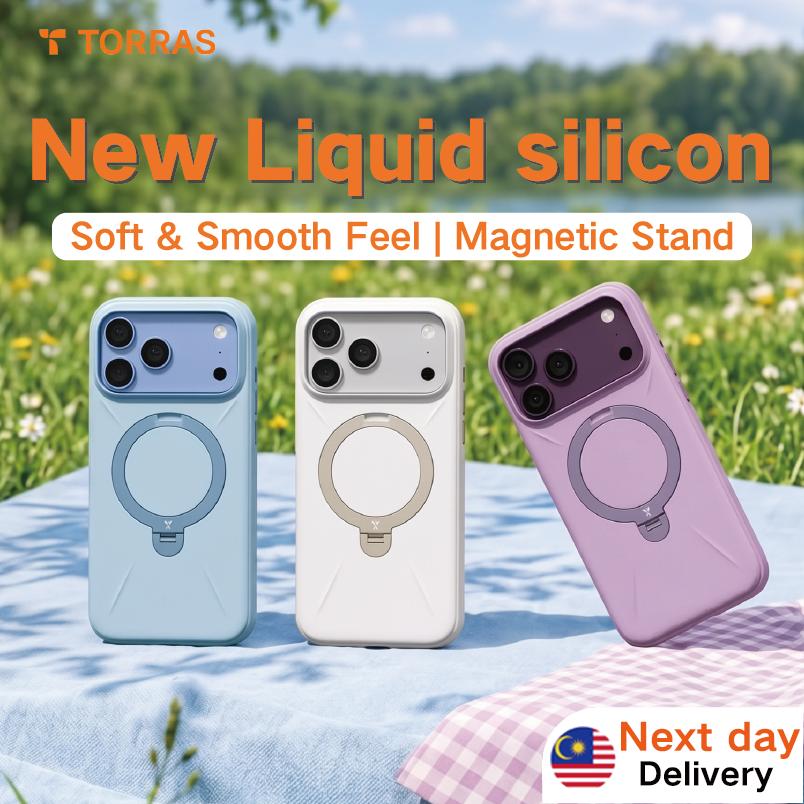 TORRAS 【Silikon cecair sentuhan lembut】 Sarung Q3Mono dengan penyangga untuk iPhone 18/17 Pro Max, sarung magnetik dengan perlindungan jatuh
